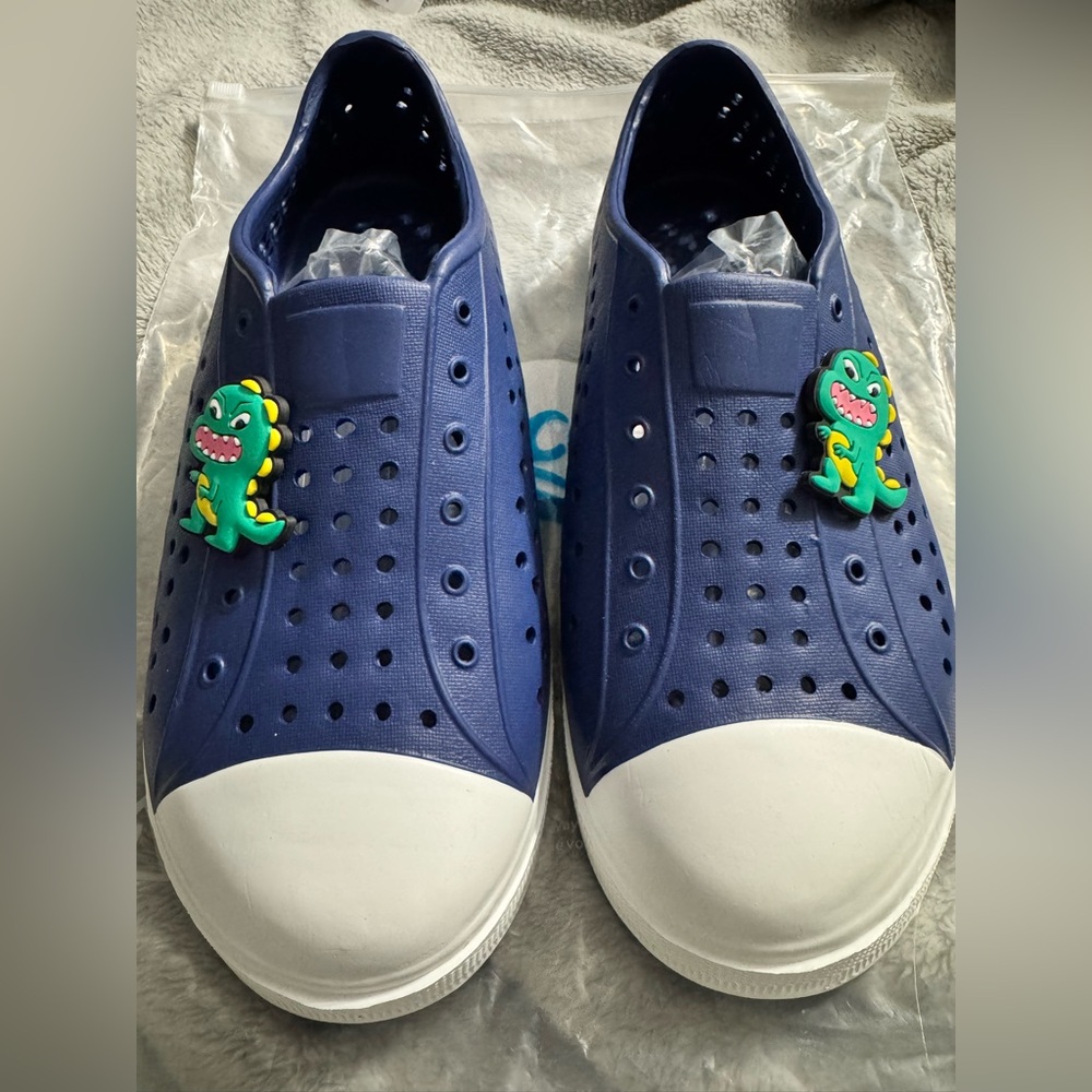Kids Navy Slip On Water Shoes w/Dinosaurs- Racque